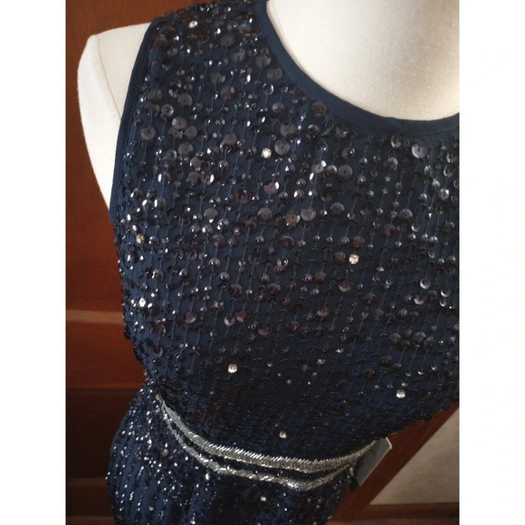 MAC DUGGAL Navy SEQUIN Beaded Gown Sz 2 93603 SLEEVELESS Prom Gala Pageant Dress - Picture 5 of 12